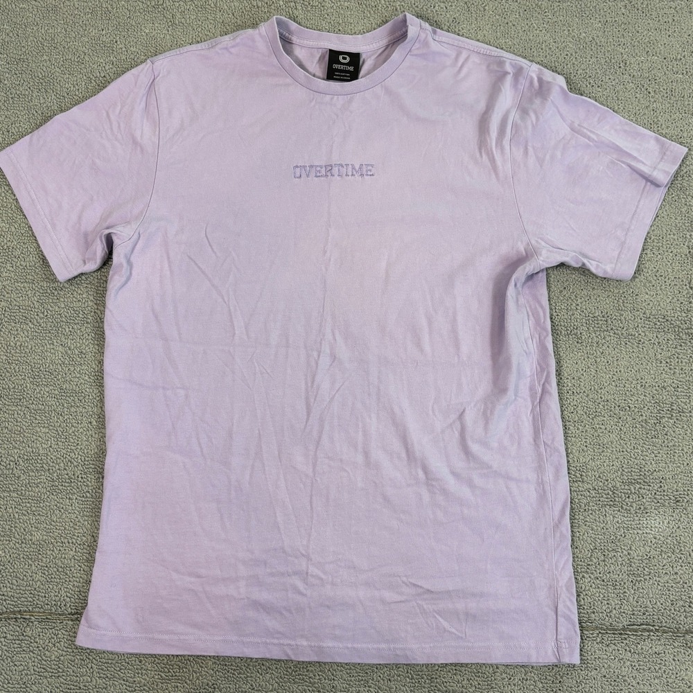 Overtime Mens T-Shirt Medium Lavender Purple Embroidered Logo Short Sleeve Tee